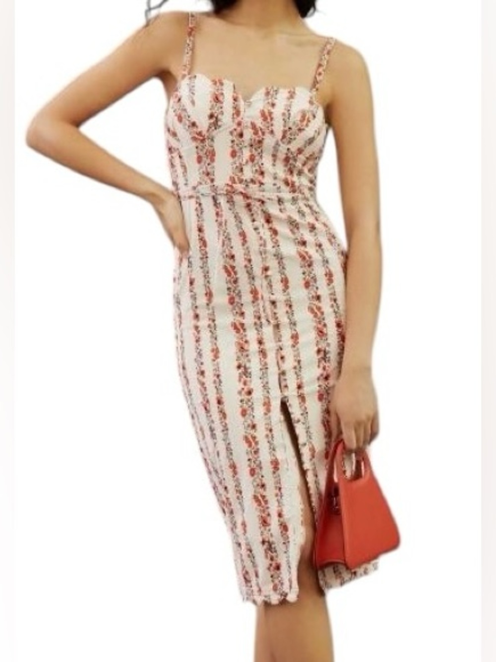 Anthropologie Floral Stripe Sweetheart Bustier Midi Dress Size 6